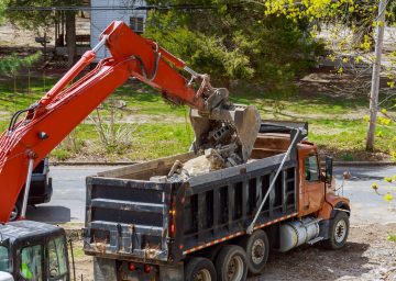 Excavator Loading Dump Truck Concrete Rubble